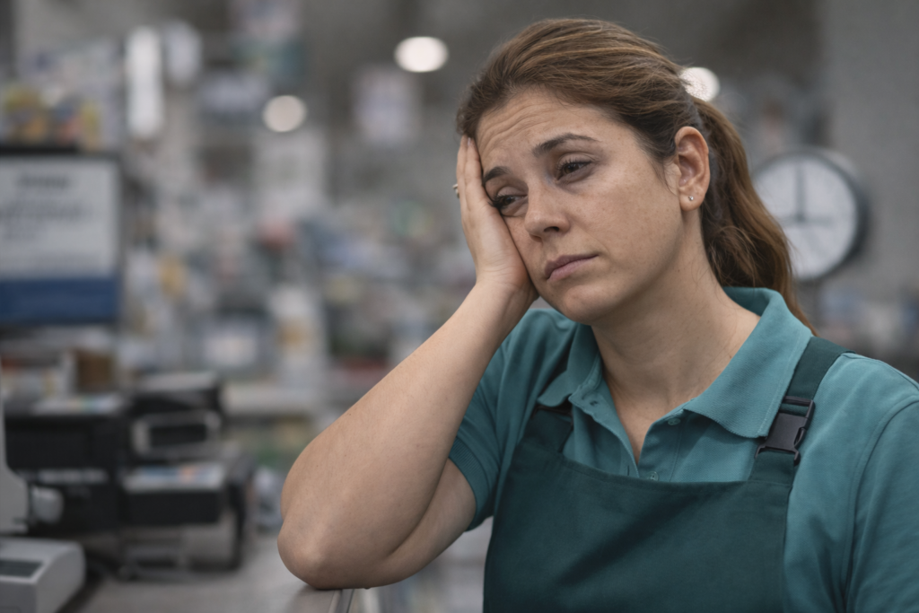 Employée de commerce fatiguée
